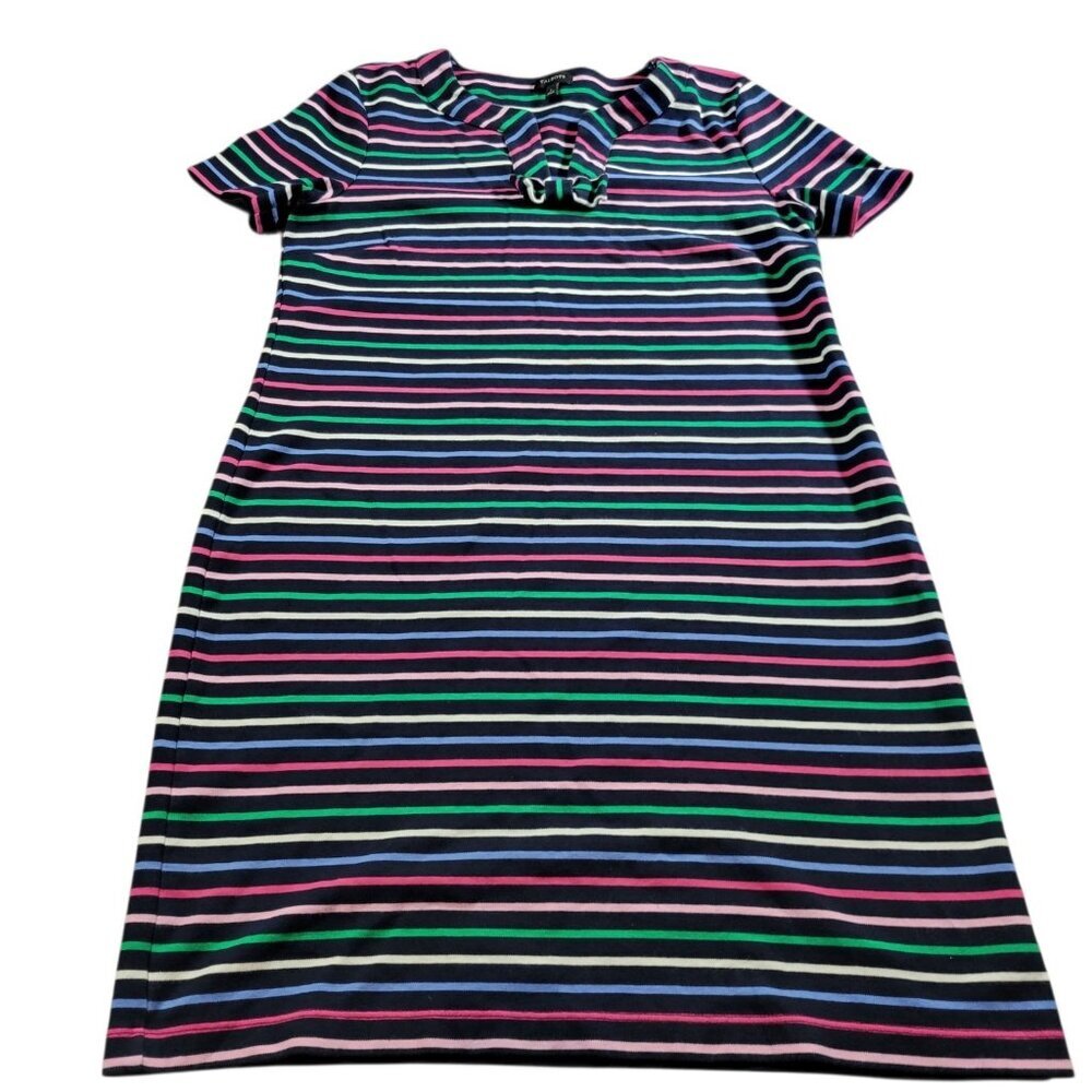 Talbots Dress Womens Large Striped Short Sleeve 100% Cotton Colorful